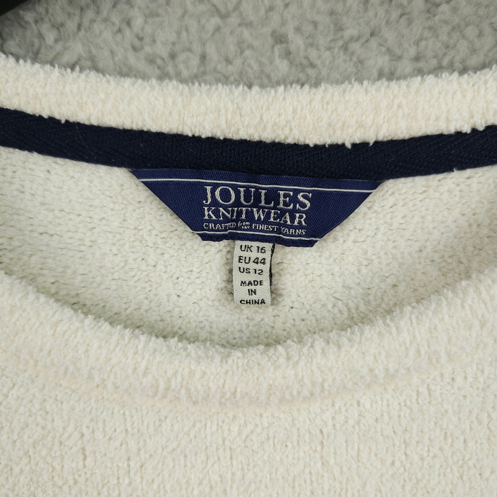 Joules Sweater Womens 12 White Pink Blue Striped Seaham Chenille Fleece Jumper - Picture 5 of 14
